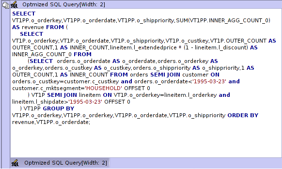Optmized SQL plan of query TPCH 3